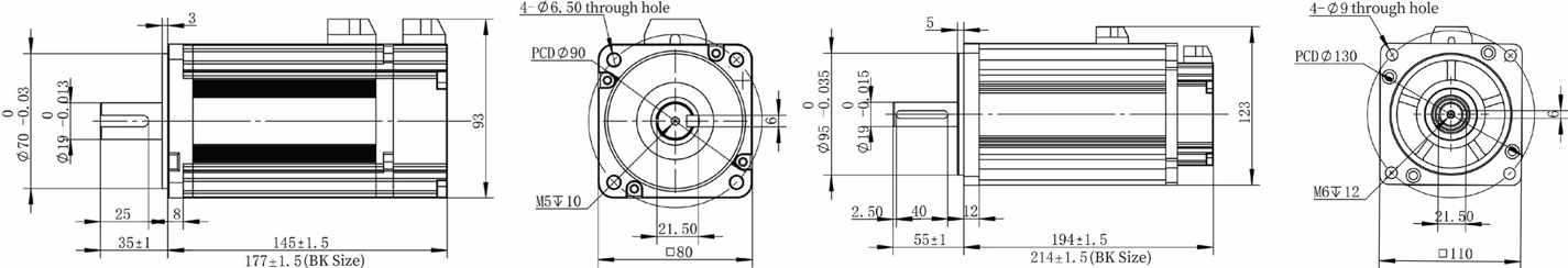 Vacuum Servo Motor Series Mechanical dimensions