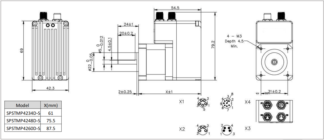 SPSTMP42-S Integrated Servo Motor Mechanical dimensions