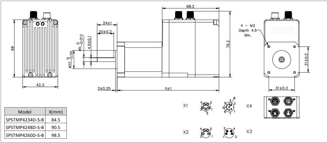 SPSTMP42-S Integrated Servo Motor Mechanical dimensions