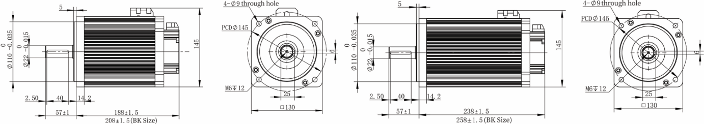 Vacuum Servo Motor Series Mechanical dimensions