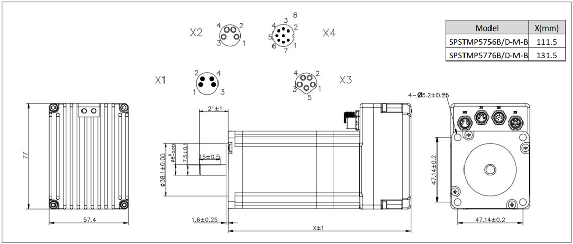SPSTMP57-M Integrated Servo Motor Mechanical dimensions
