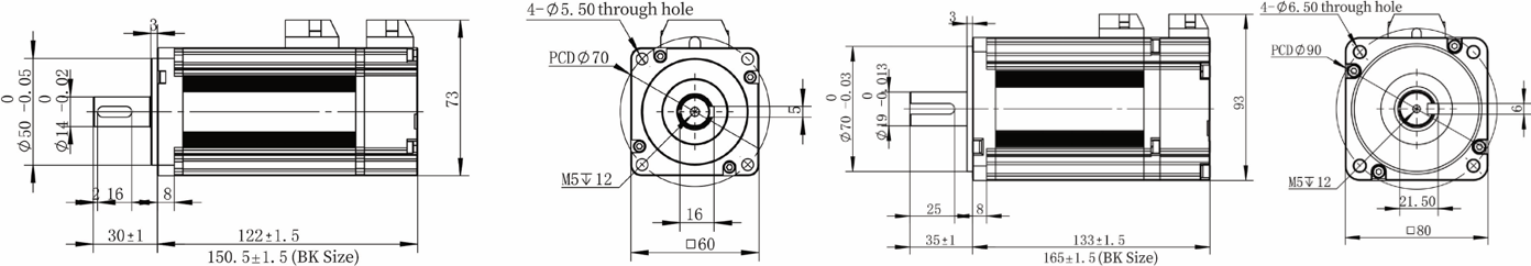 Vacuum Servo Motor Series Mechanical dimensions