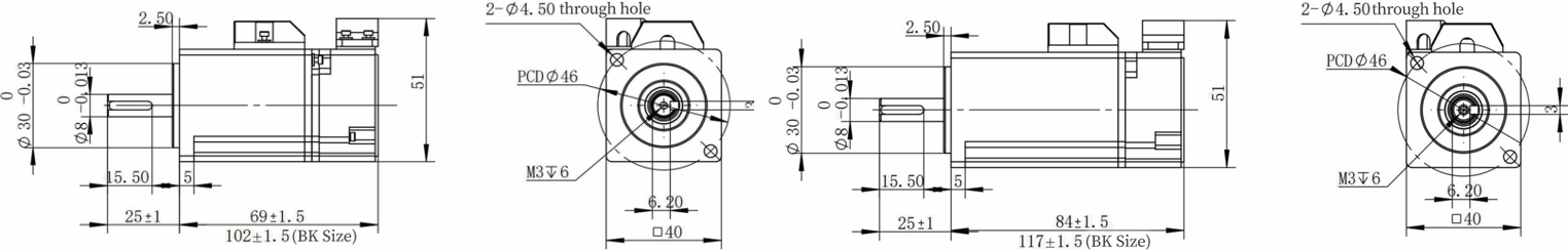 Vacuum Servo Motor Series Mechanical dimensions