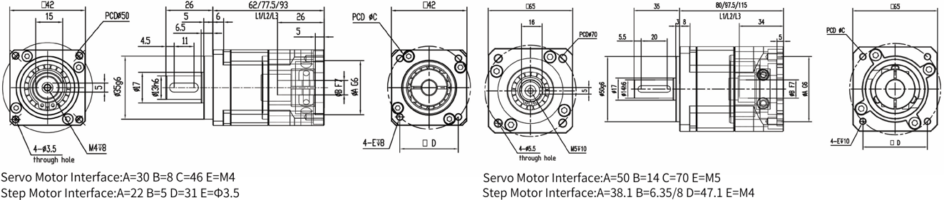 GSPX Vacuum Planetary Gearbox Mechanical dimensions