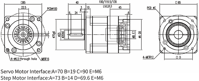 GSPX Vacuum Planetary Gearbox Mechanical dimensions