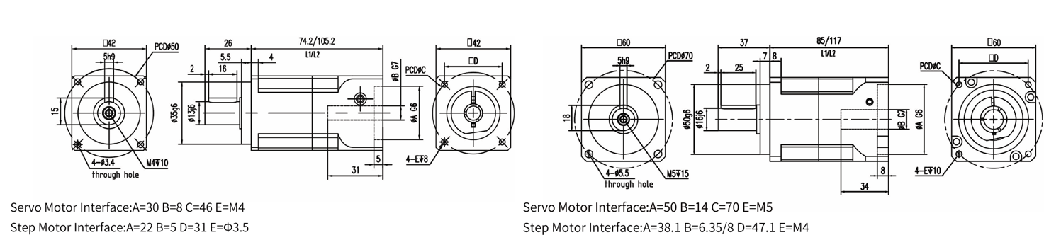 KGPX Vacuum-compatible Planetary Gearbox Mechanical dimensions