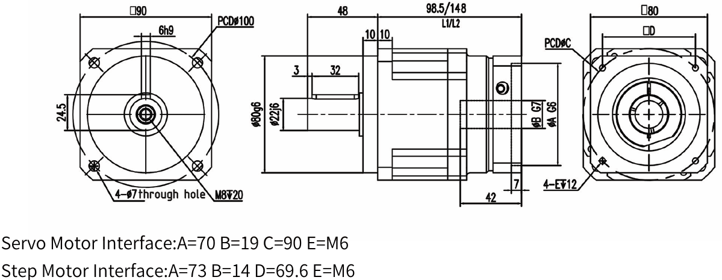 KGPX Vacuum-compatible Planetary Gearbox Mechanical dimensions