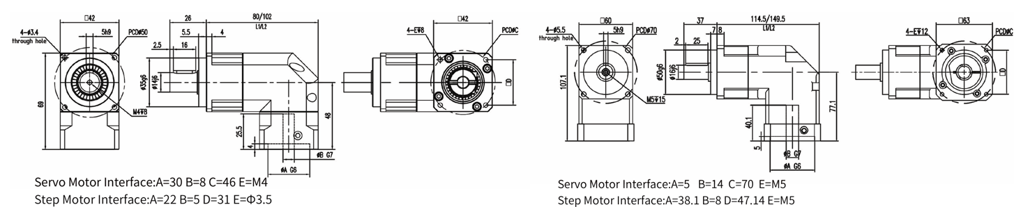 KGPX Vacuum-compatible Planetary Gearbox Mechanical dimensions