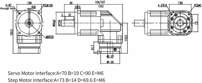 KGPX Vacuum-compatible Planetary Gearbox Mechanical dimensions