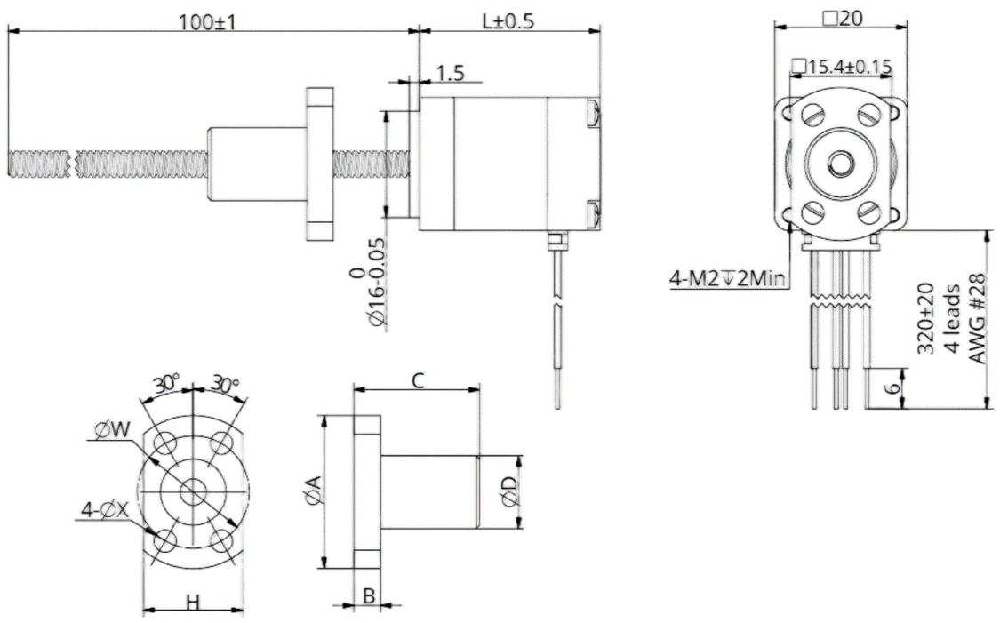 20 Series Hybrid Ball Screw Stepper Motor Mechanical dimensions