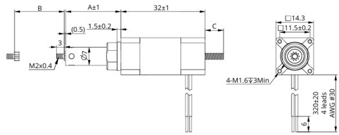 14 Series Hybrid Lead Screw Stepper Motor Mechanical dimensions