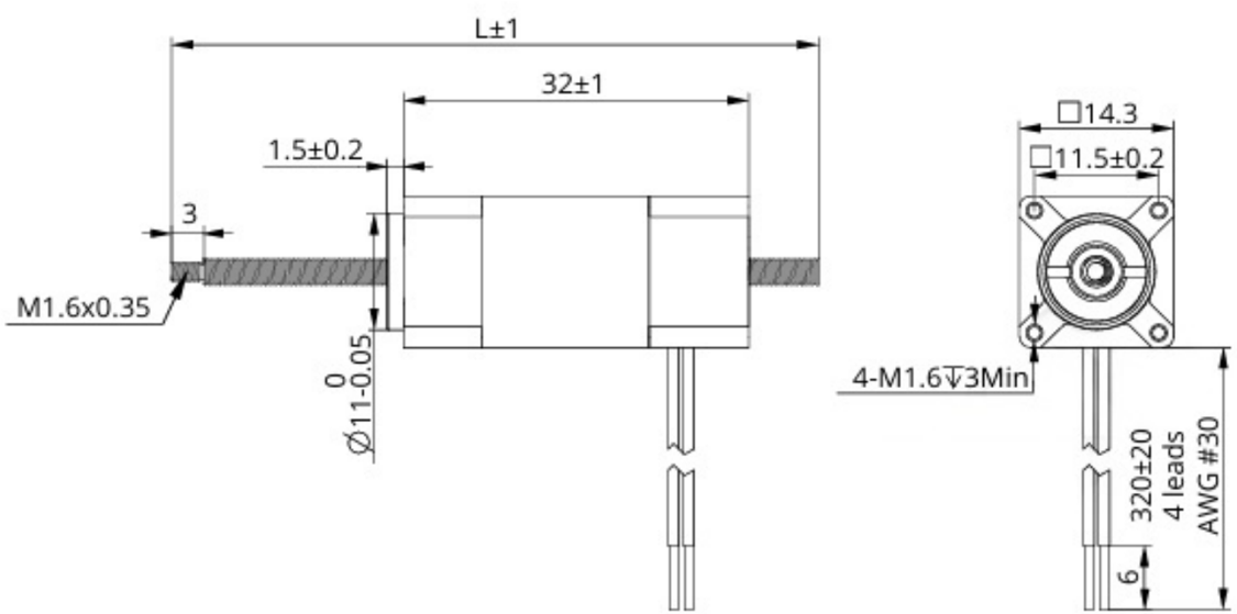 14 Series Hybrid Lead Screw Stepper Motor Mechanical dimensions