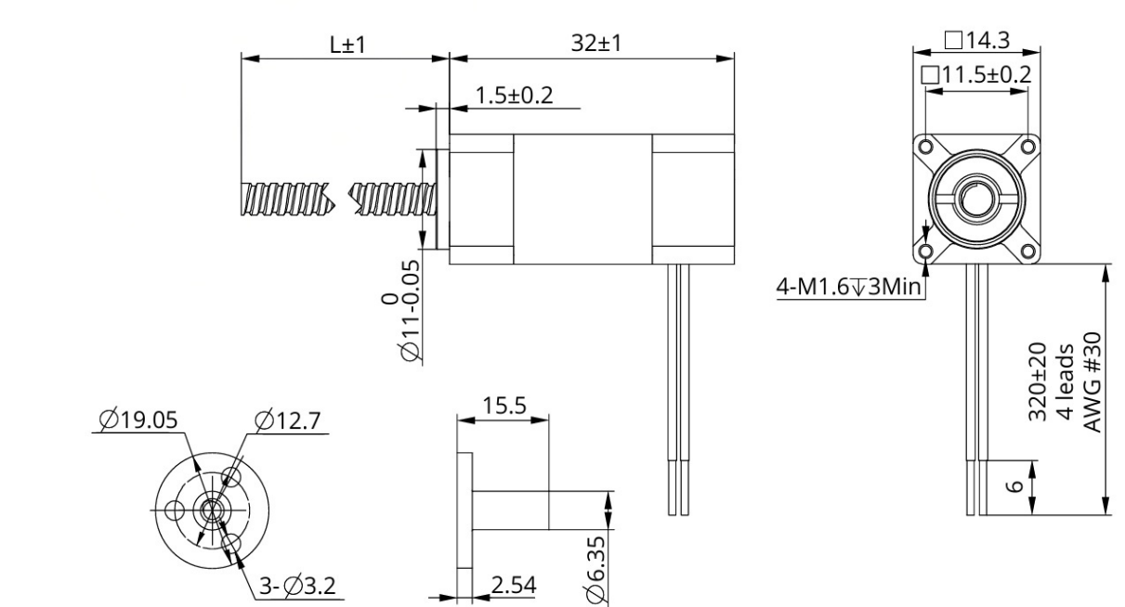 14 Series Hybrid Lead Screw Stepper Motor Mechanical dimensions