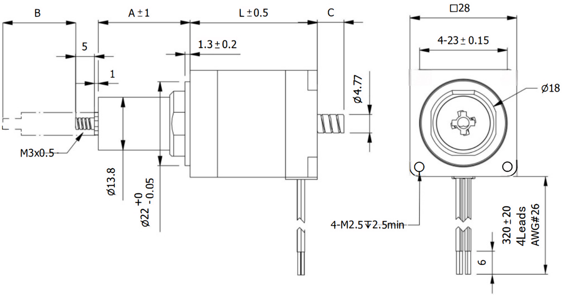 28 Series Hybrid Lead Screw Stepper Motor Mechanical dimensions