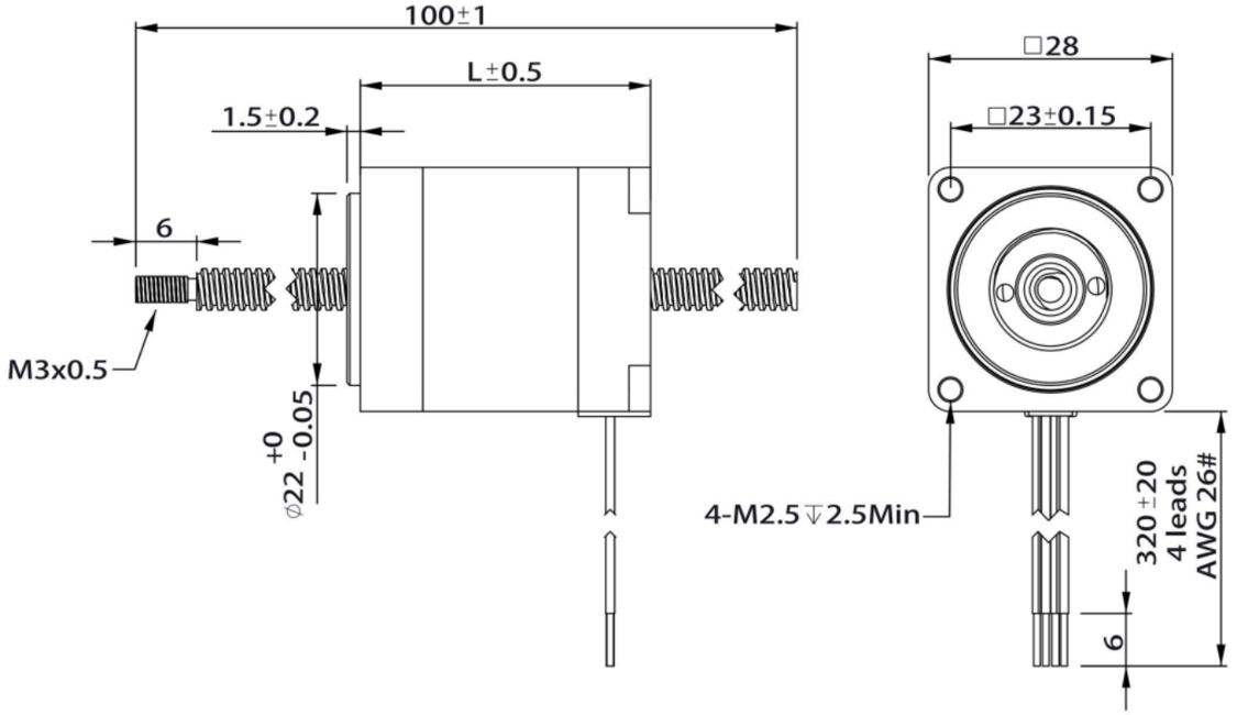 28 Series Hybrid Lead Screw Stepper Motor Mechanical dimensions