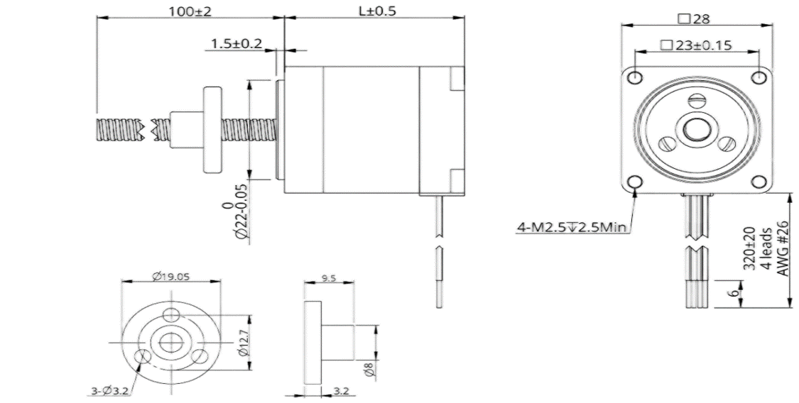 28 Series Hybrid Lead Screw Stepper Motor Mechanical dimensions
