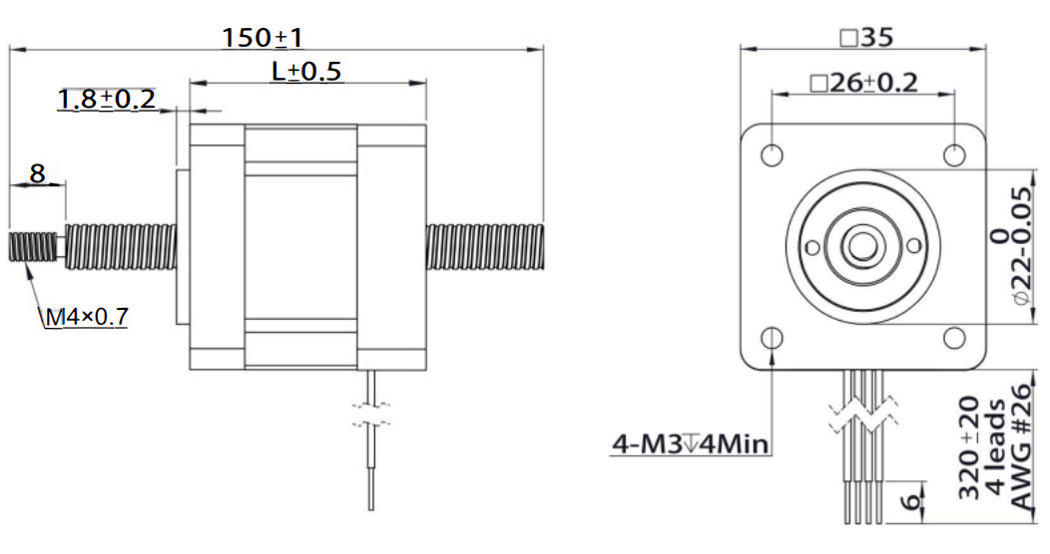 35 Series Hybrid Lead Screw Stepper Motor Mechanical dimensions