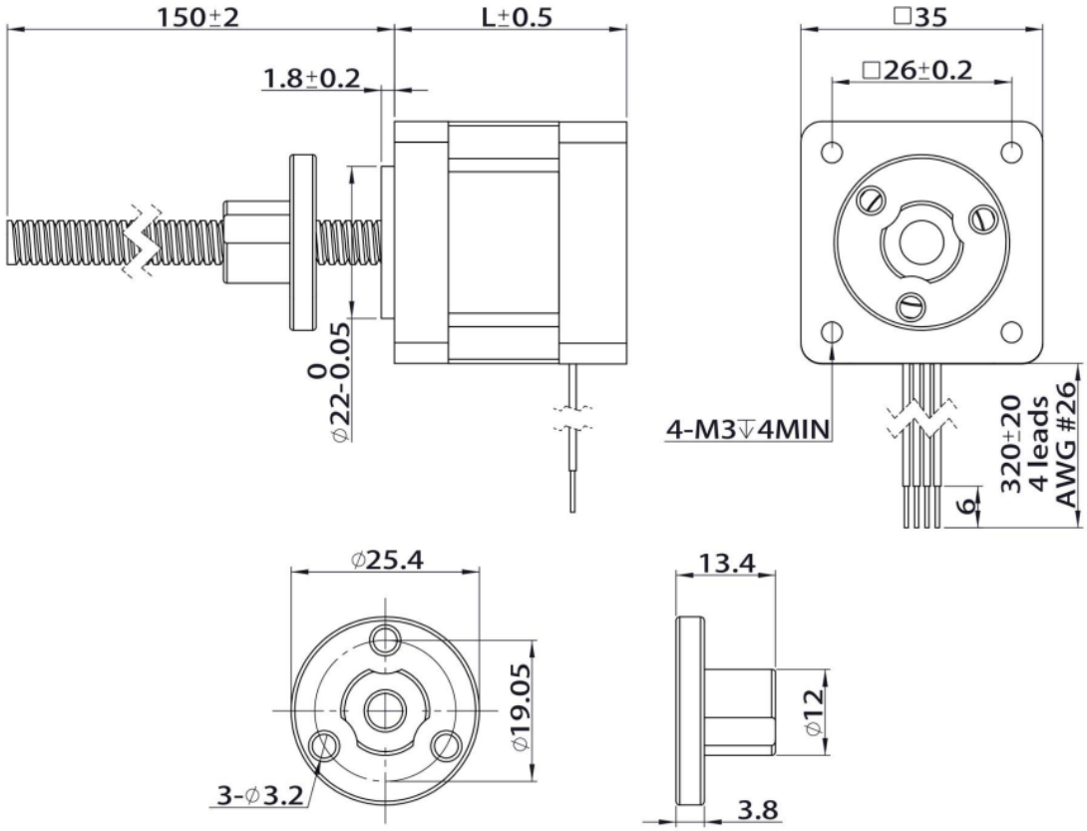 35 Series Hybrid Lead Screw Stepper Motor Mechanical dimensions