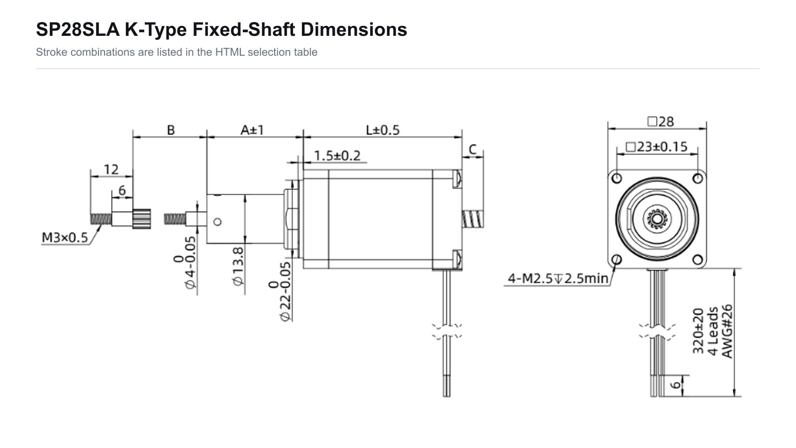 SP28SLA 28 mm Sliding Lead Screw Linear Actuator SP28SLA k type fixed shaft dimensions