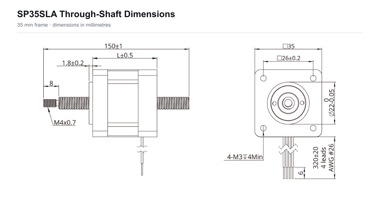 SP35SLA through shaft dimensions