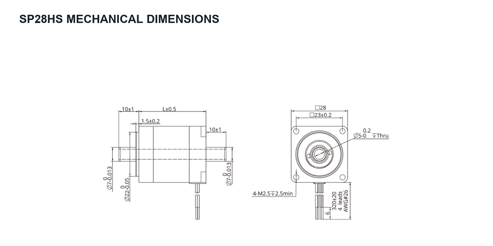 SP28HS 28 mm Hybrid Hollow Shaft Stepper Motor SP28HS 28 mm hollow shaft stepper motor mechanical dimensions