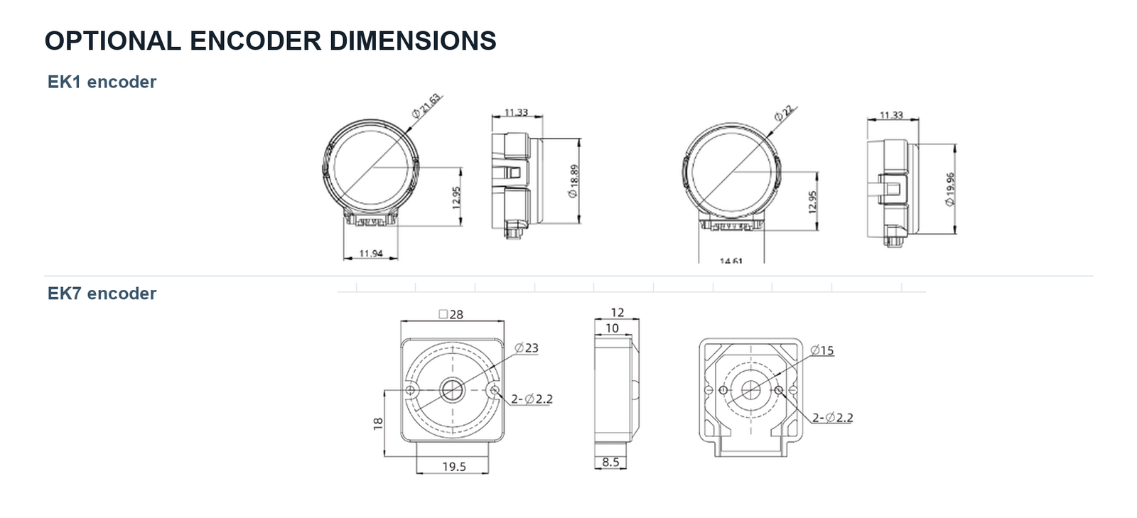 SP28HS 28 mm Hybrid Hollow Shaft Stepper Motor SP28HS optional encoder dimensions