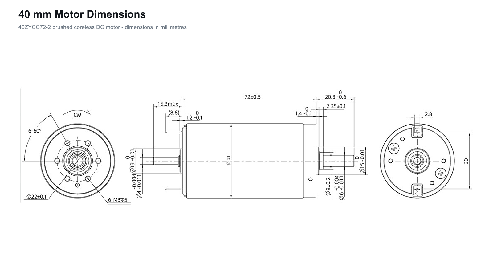 SP40ZYCC72-2 40 mm motor dimensions