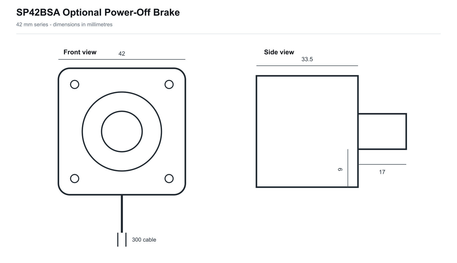 SP42BSA 42 mm 滚珠丝杆直线执行器 SP42BSA 可选断电制动器尺寸