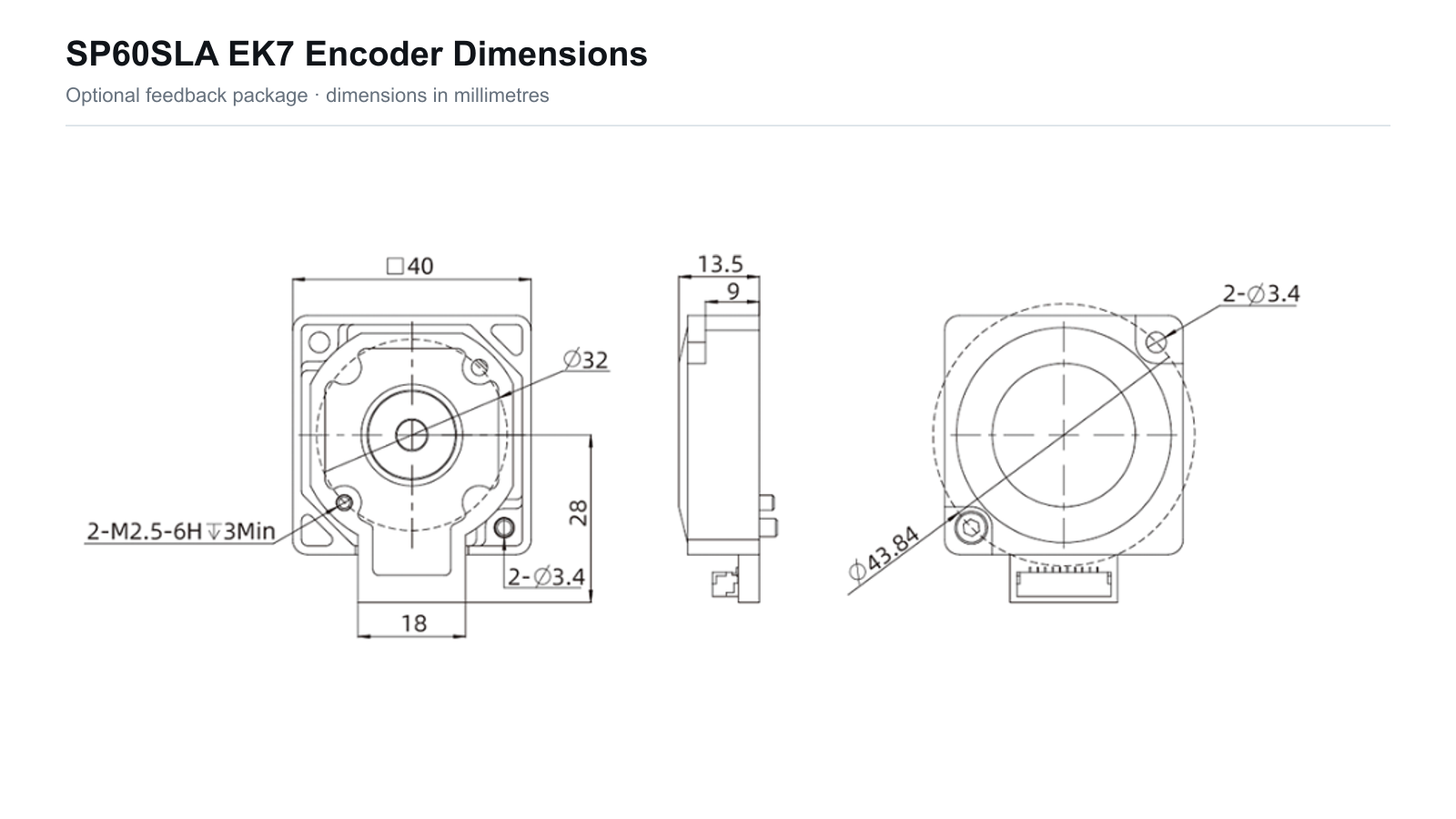 SP60SLA 60 mm Sliding Lead Screw Linear Actuator SP60SLA EK7 encoder dimensions
