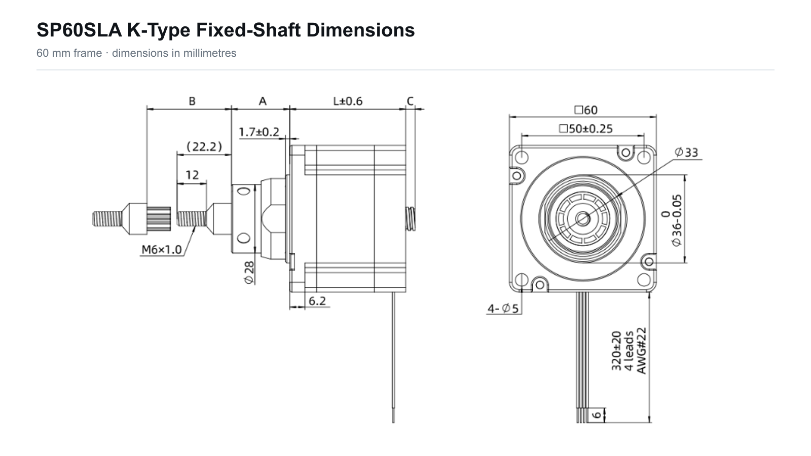 SP60SLA 60 mm Sliding Lead Screw Linear Actuator SP60SLA 60 mm K-type fixed-shaft actuator dimensions