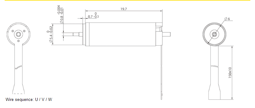 SP6ZWWC20 6 mm brushless coreless DC motor dimensions