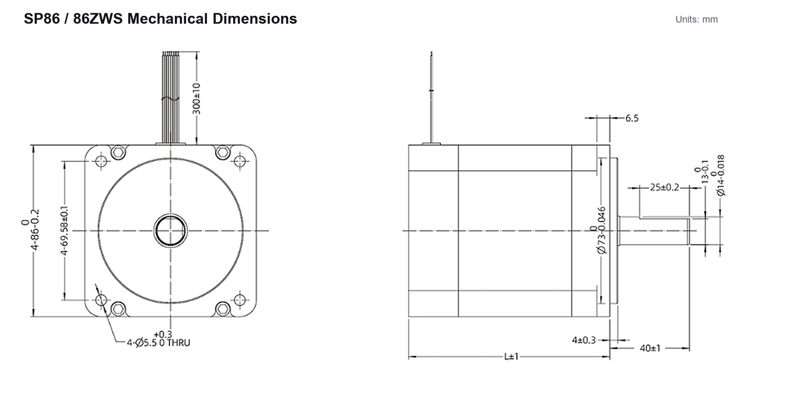 SP86 86ZWS brushless DC motor mechanical dimensions