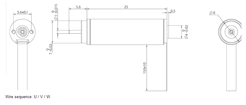 SP8ZWWC25 8 mm brushless coreless DC motor dimensions