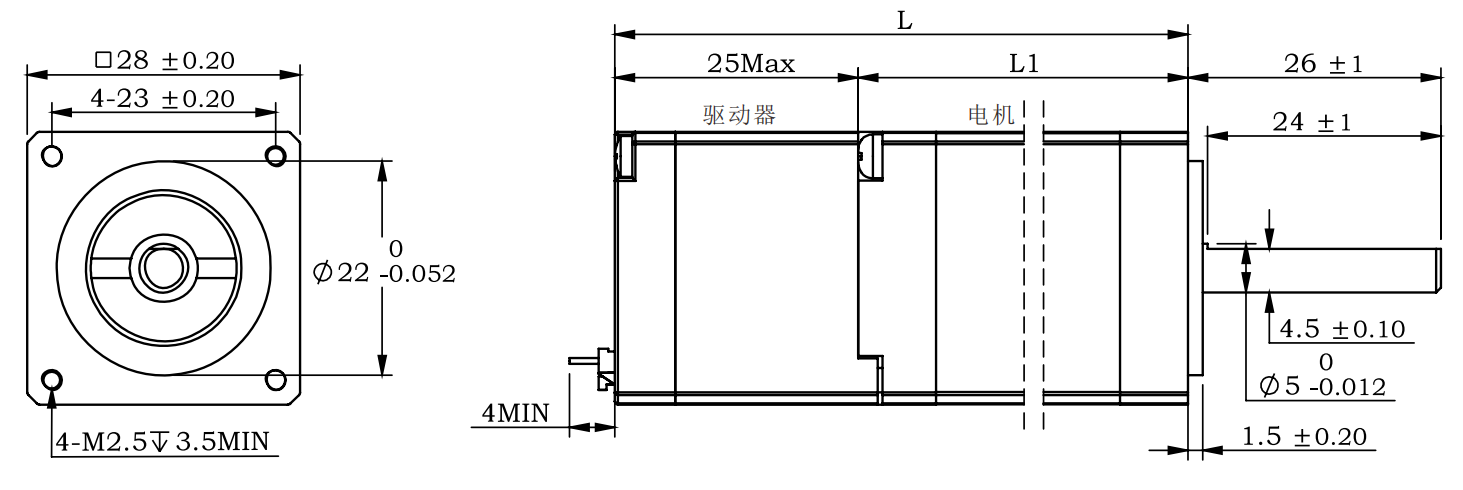 SPIM28 28 mm 多圈绝对值步进电机原始机械尺寸