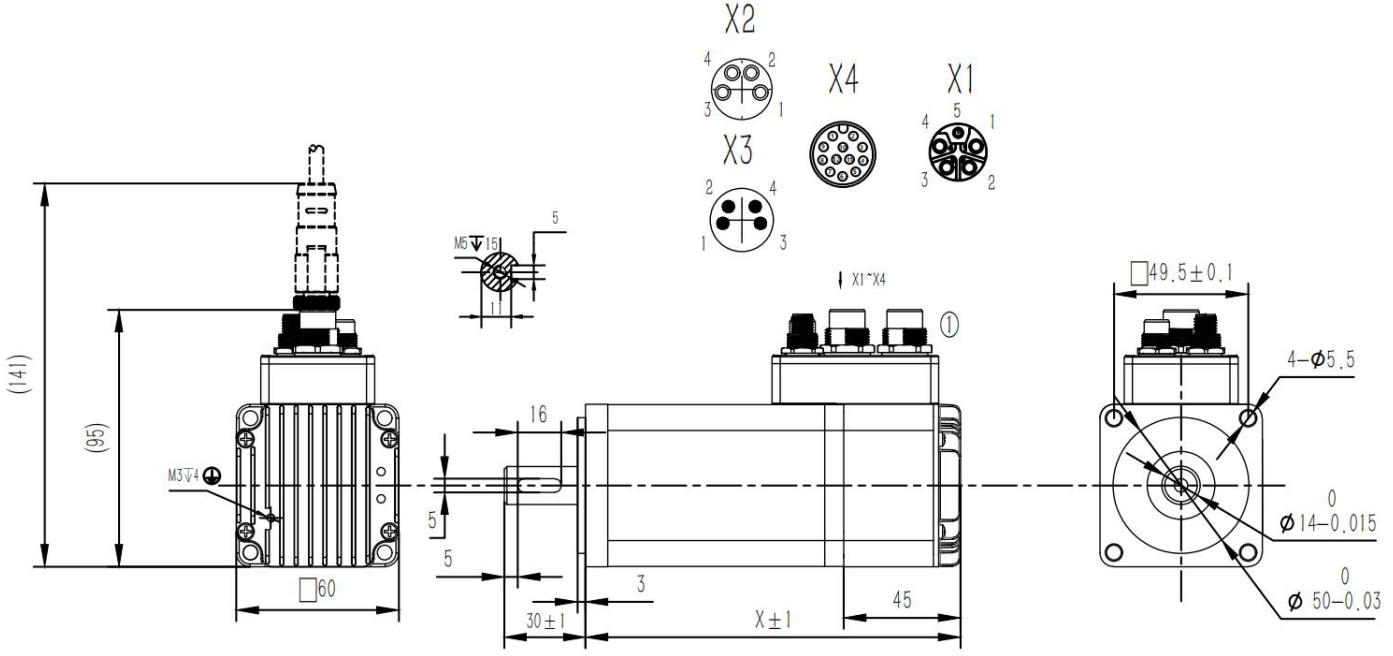 SPJGMP6020D 200 W integrated servo motor dimensional drawing