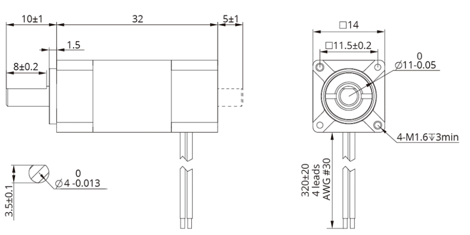 SP14 14 mm Hybrid Rotary Stepper Motor SP14 14 mm hybrid rotary stepper motor dimensional drawing