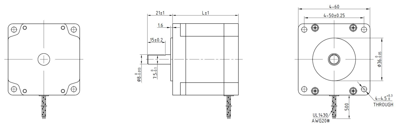 SP24H50 60 mm 0.72° Five-Phase Stepper Motor – Single Shaft SP24H50 60 mm five-phase stepper motor dimensional drawing