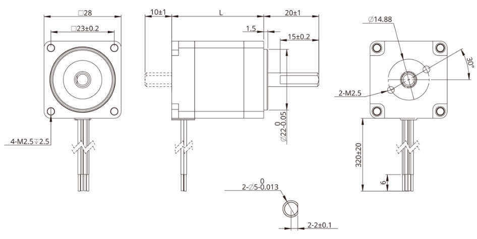 SP28 28 mm hybrid rotary stepper motor dimensional drawing