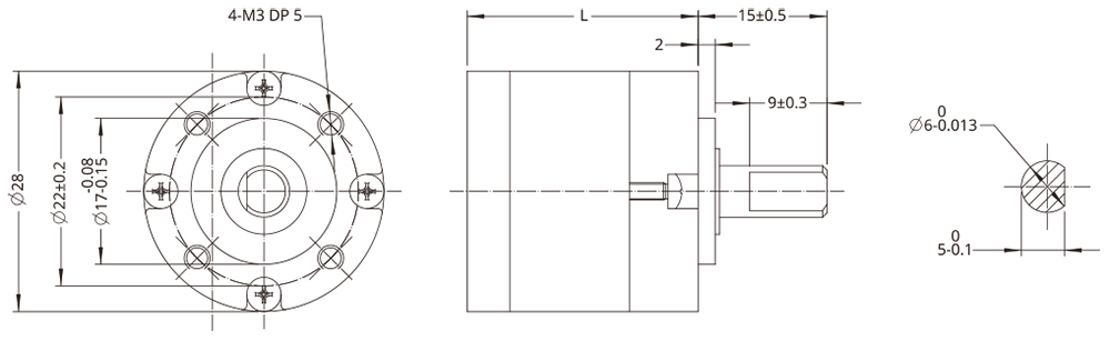 SP28 optional planetary gearbox dimensional drawing