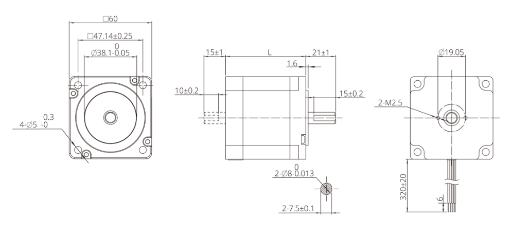 SP60 60 mm 混合式旋转步进电机尺寸图