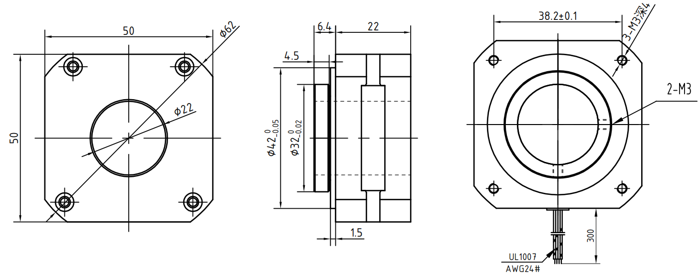 SPHYC5022222-12-H-01 50 mm 大孔径空心轴步进电机 SPHYC5022222-12-H-01 原始机械尺寸图