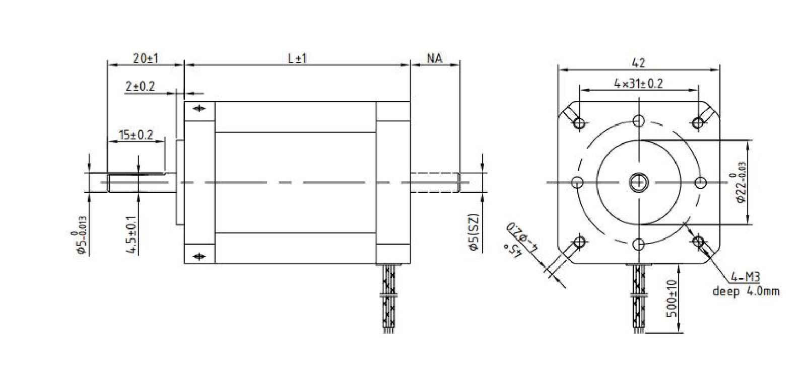 42 mm vacuum five-phase stepper motor dimension drawing