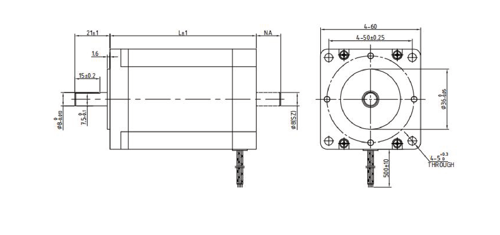 60 mm vacuum five-phase stepper motor dimension drawing